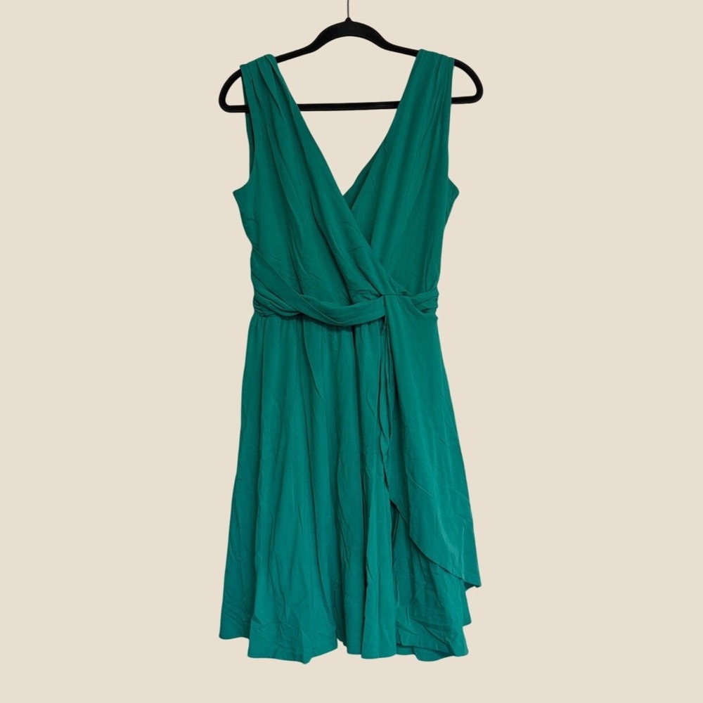 Garnet Hill Medium Seafoam Green Sleeveless Surplice Faux Wrap Jersey Mini Dress